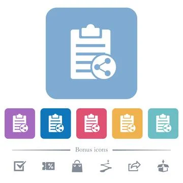 Share note flat icons on color rounded square backgrounds Stock Illustration