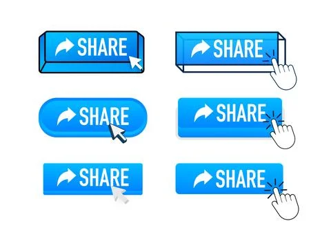Share with pointer clicking. Share web buttons set. User interface element in Illustrazione stock