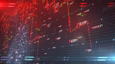 Share price down stock chart in red financial business market recession Stock Illustration