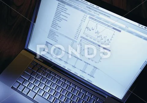 Share Prices On Laptop Screen, Close Up