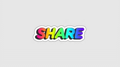 Share - Spinning Multicolored Sticker Title Loop On Alpha Background Video stock 307868640