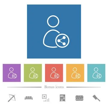 Share user data outline flat white icons in square backgrounds Stock Illustration