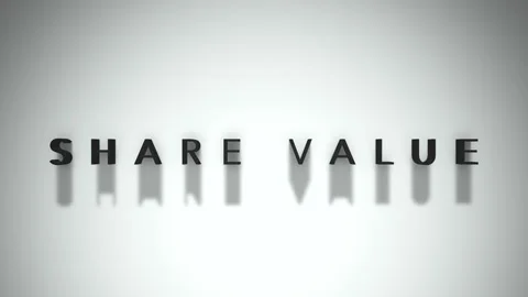 Share value cinematic title matte black writing atop a white base layer Stock Footage 301837085