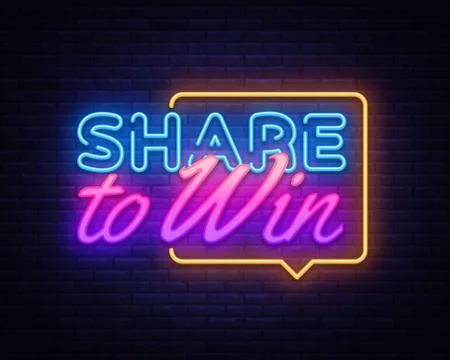 Share to Win neon text vector design template. Share to Win neon sign, light Illustrazione stock