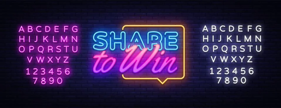 Share to Win neon text vector design template. Share to Win neon sign, light Stock Illustration
