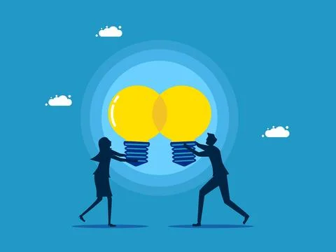 Share work knowledge. business people share light bulb ideas Stock Illustration