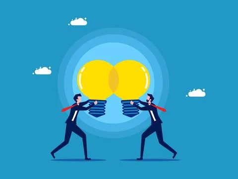 Share work knowledge. business people share light bulb ideas Stock Illustration