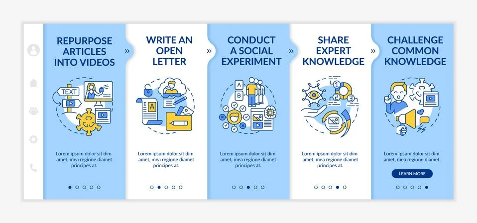 Shareable content methods onboarding vector template Stock Illustration