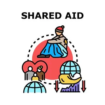 Shared aid concept helping vulnerable people worldwide facing crisis Stock Illustration