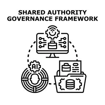 Shared authority governance framework concept defining interconnected roles a Stock Illustration