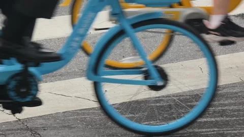 Shared Bicycles and Electric Scooters in Beijing Rush Hour Traffic, Close Up Stock Footage 340673986