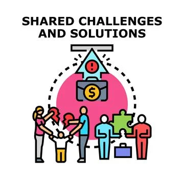 Shared challenges and solutions concept with people collaborating Stock Illustration