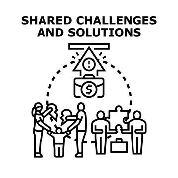 Shared challenges and solutions concept with people collaborating Stock Illustration