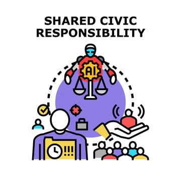 Shared civic responsibility concept with ai justice Stock Illustration