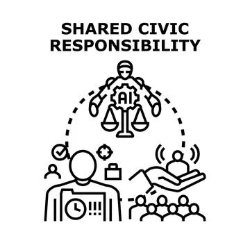 Shared civic responsibility concept with ai justice Stock Illustration