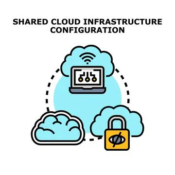 Shared cloud infrastructure security configuration and remote access Stock Illustration
