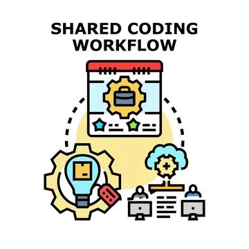 Shared coding workflow for remote team collaboration Stock Illustration