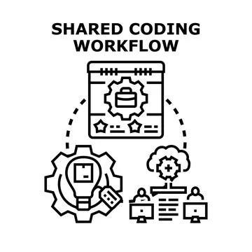 Shared coding workflow for remote team collaboration Stock Illustration