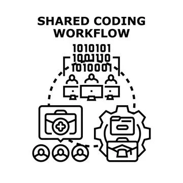 Shared coding workflow, team developing software together Stock Illustration