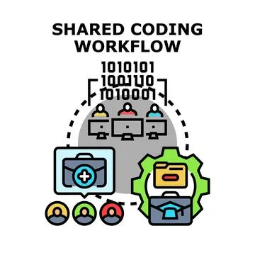 Shared coding workflow, team developing software together 스톡 일러스트