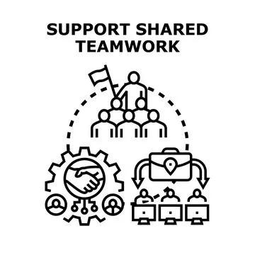 Shared collaboration support for business teamwork concepts Ilustración de archivo