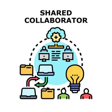 Shared collaborator working process creating team strategy Stock Illustration
