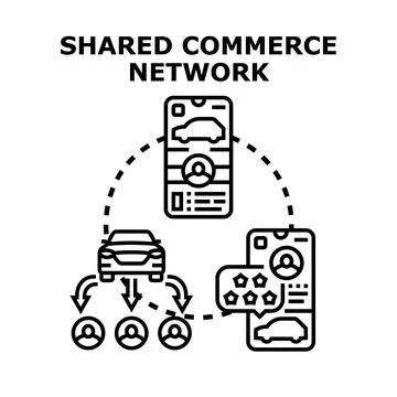 Shared commerce network concept for ride sharing app Ilustração Stock