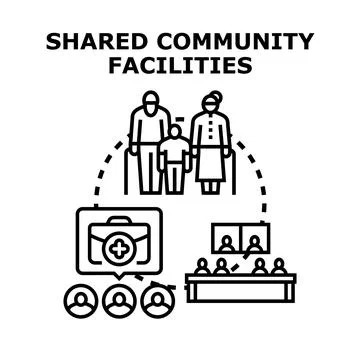 Shared community facilities supporting diverse groups of people Stock Illustration
