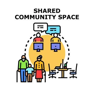 Shared community space and digital online connection concept Stock Illustration