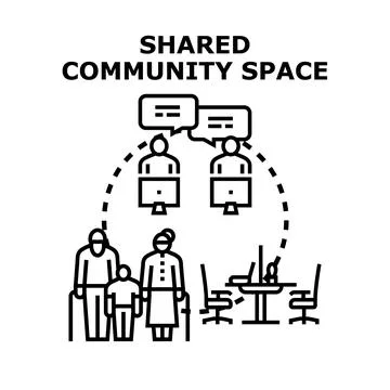 Shared community space and digital online connection concept Stock Illustration