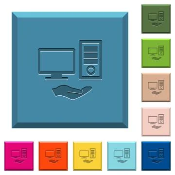 Shared computer engraved icons on edged square buttons Stock Illustration