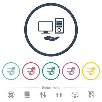 Shared computer flat color icons in round outlines 스톡 일러스트