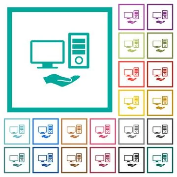 Shared computer flat color icons with quadrant frames 스톡 일러스트