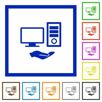 Shared computer flat framed icons 스톡 일러스트
