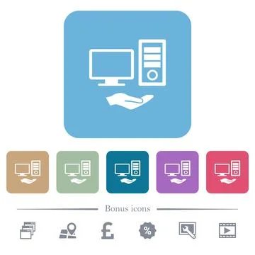Shared computer flat icons on color rounded square backgrounds Stockillustratie