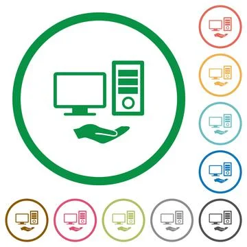 Shared computer flat icons with outlines Illustrazione stock