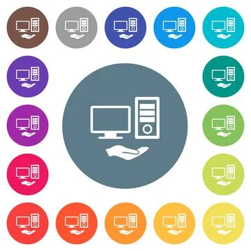 Shared computer flat white icons on round color backgrounds イラスト素材