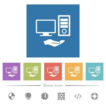 Shared computer flat white icons in square backgrounds Illustrazione stock