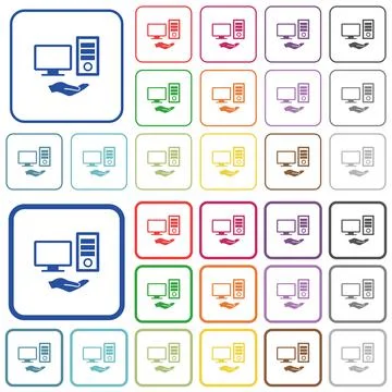 Shared computer outlined flat color icons Illustrazione stock