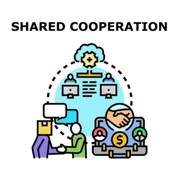 Shared cooperation concept with team working business Stock Illustration