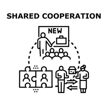 Shared cooperation concept vector line icon illustration Stock Illustration