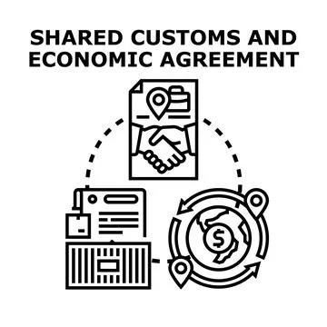 Shared customs economic agreement creating global trade partnership Stock Illustration