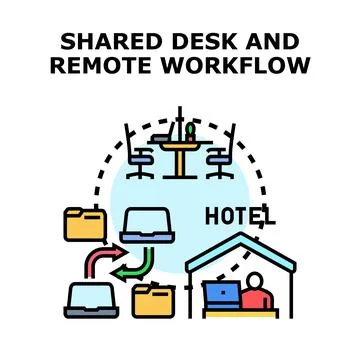 Shared desk remote workflow concept for modern business Stock Illustration