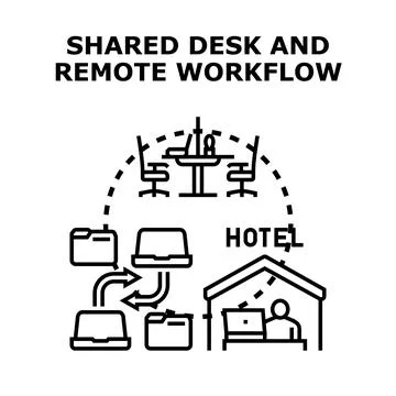 Shared desk remote workflow concept for modern business Stock Illustration