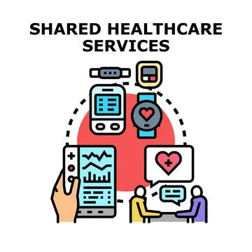 Shared digital healthcare services connection and communication Stock Illustration