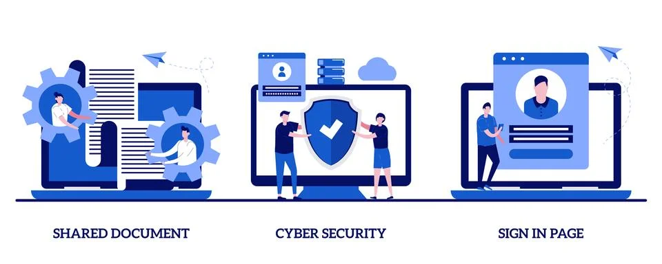 Shared document, cyber security, sign in page concept with character. Cloud.. Stock Illustration