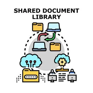 Shared document library concept for collaborative data storage Stock Illustration