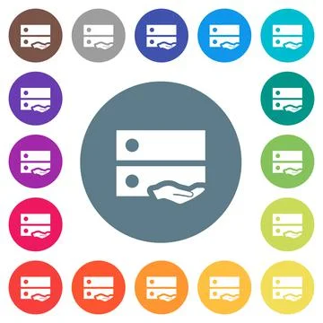 Shared drive flat white icons on round color backgrounds Stockillustratie