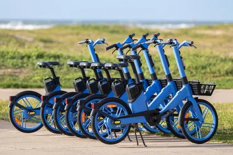 Shared electric bicycles. Stock Photos