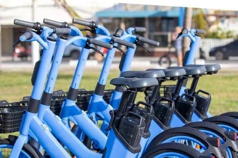 Shared electric bicycles. Stock Photos